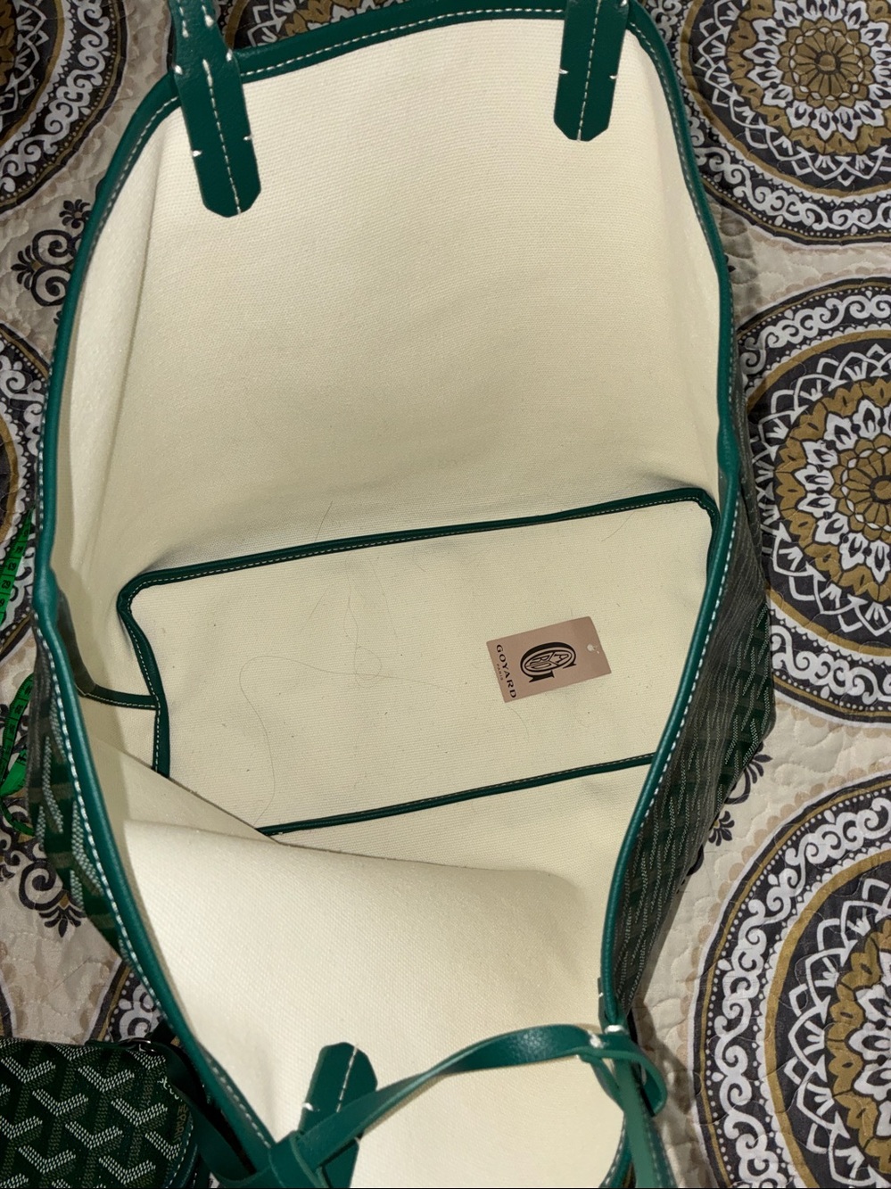 Green Patterned Tote Bag with Pouch - Women Bags plus mini - Picture 4 of 16
